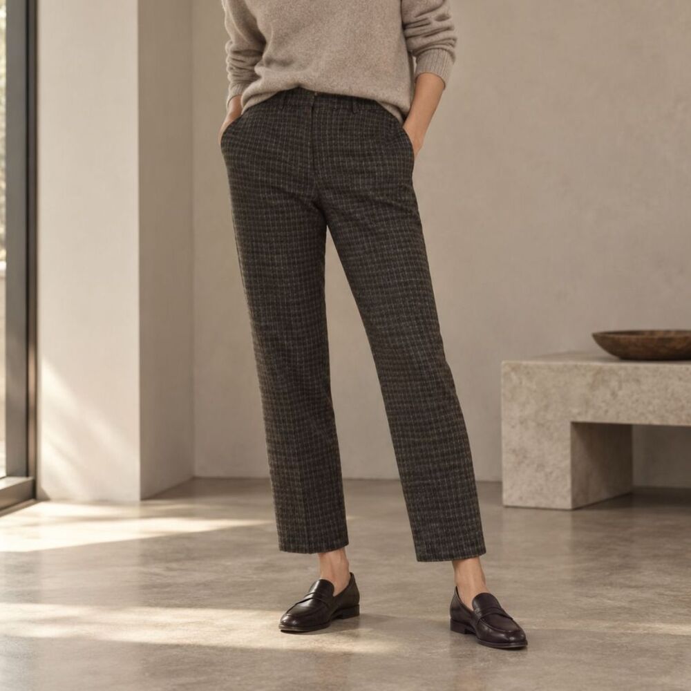 Vince Wool Cashmere Pull-On Pants Women’s XS Charcoal Plaid Trousers
